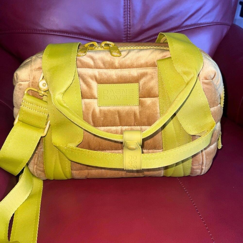 Dagne Dover Landon‎ Carryall Bag Women Small Yellow Excellent Quilted Velvet